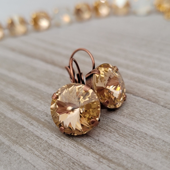 Austrian Crystal Earrings in Antique Copper lever - Picture 2 of 7